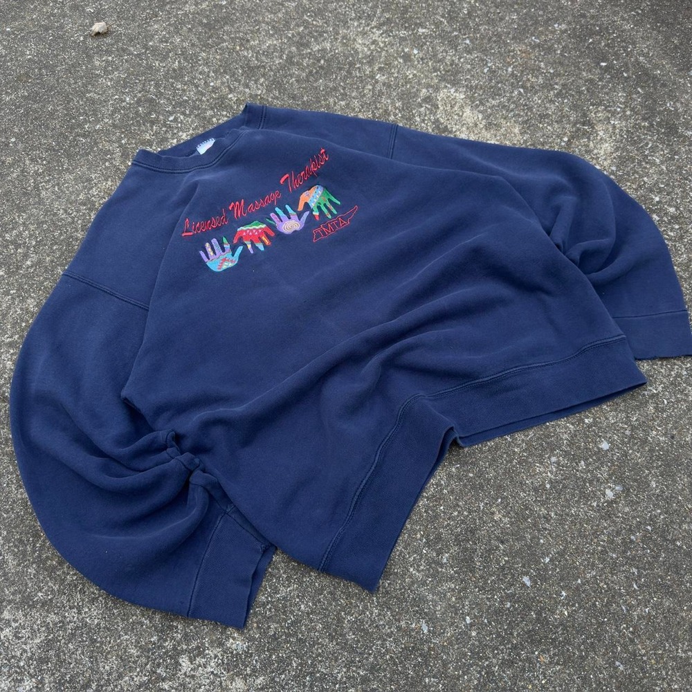 Vintage 90s Fruit of the Loom Massage Therapist Workwear Crewneck Navy XL